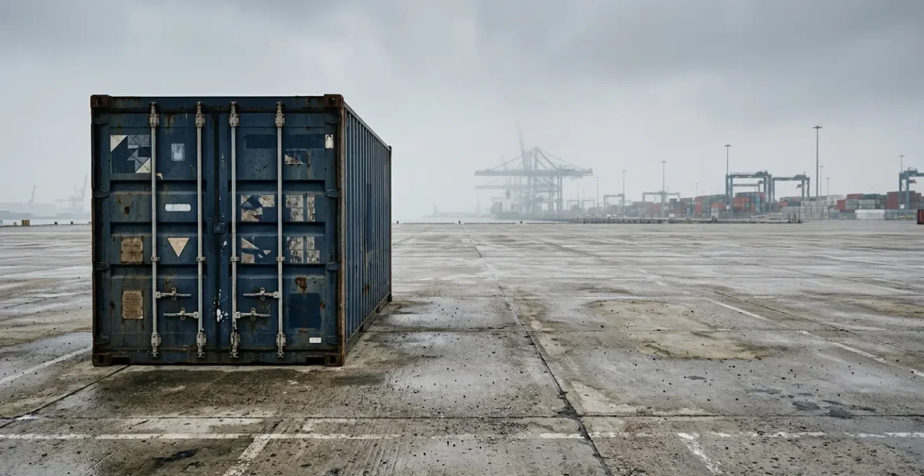 Cargo container at port border checkpoint during customs processing delay
