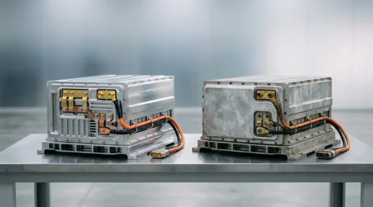 Visual comparison representing electric vehicle battery capacity retention showing contrast between well-maintained and degraded battery performance