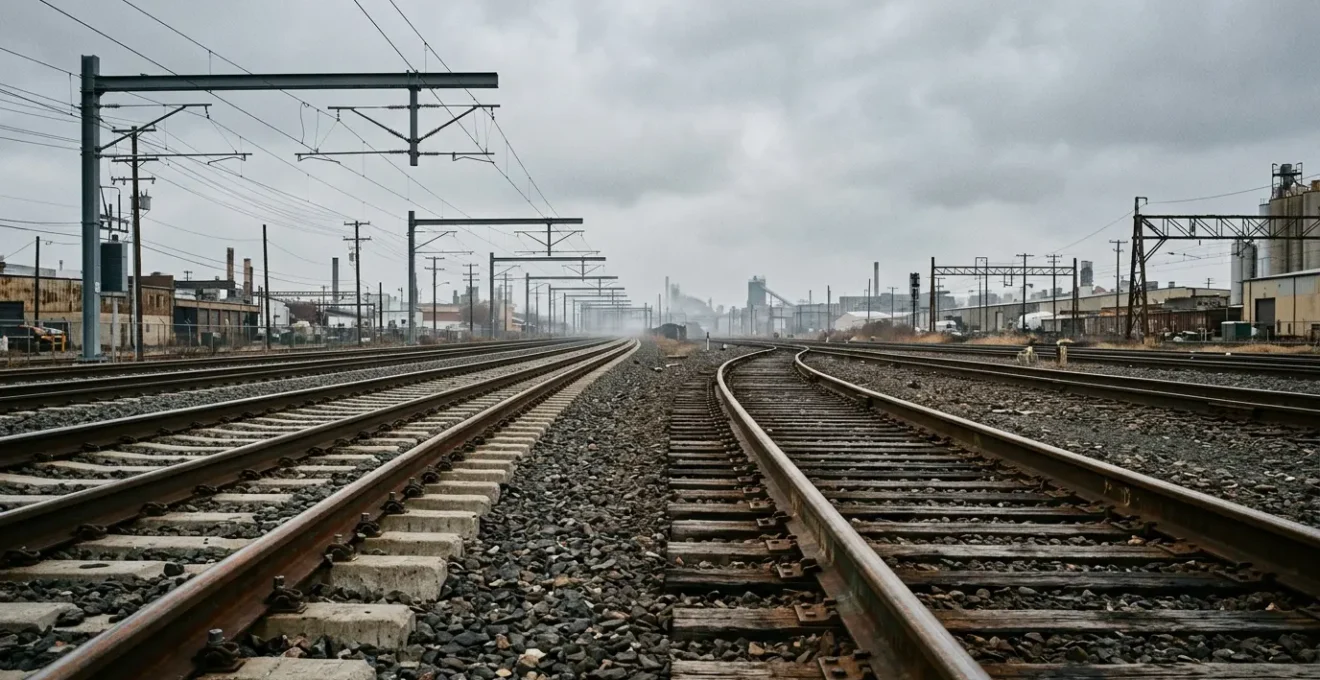 Comparative visualization of rail freight infrastructure showing the contrast between high-capacity and constrained rail systems