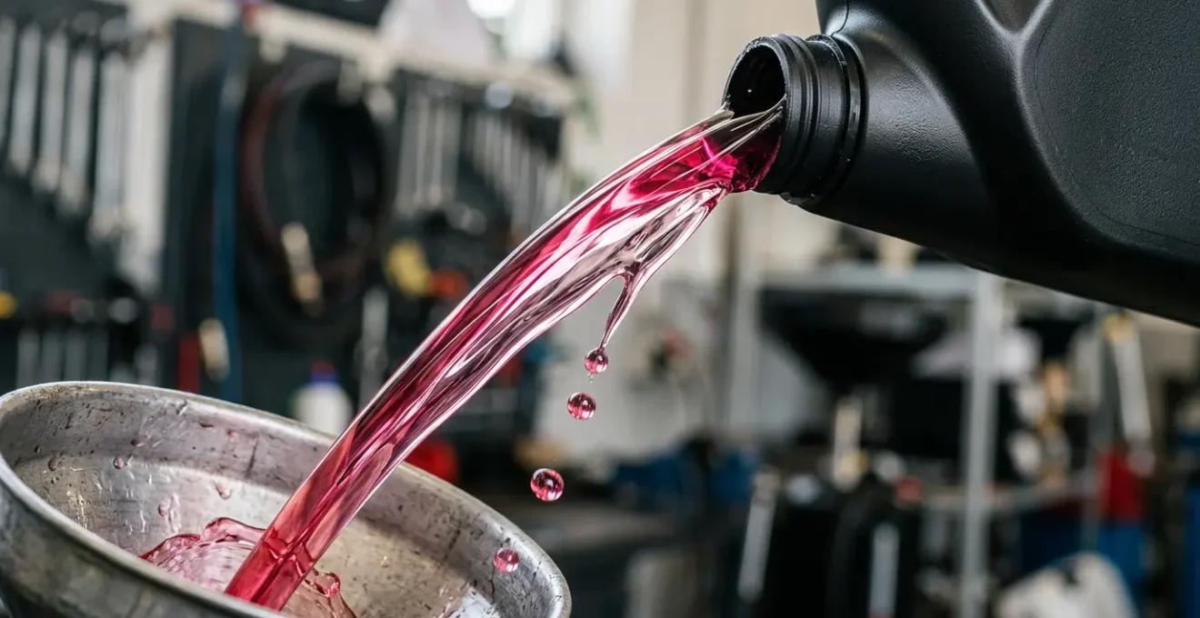 Close-up detail of transmission fluid maintenance preventing costly gearbox failure