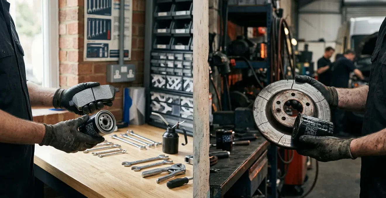Professional editorial photograph contrasting reactive versus preventive fleet maintenance outcomes in UK commercial transport operations