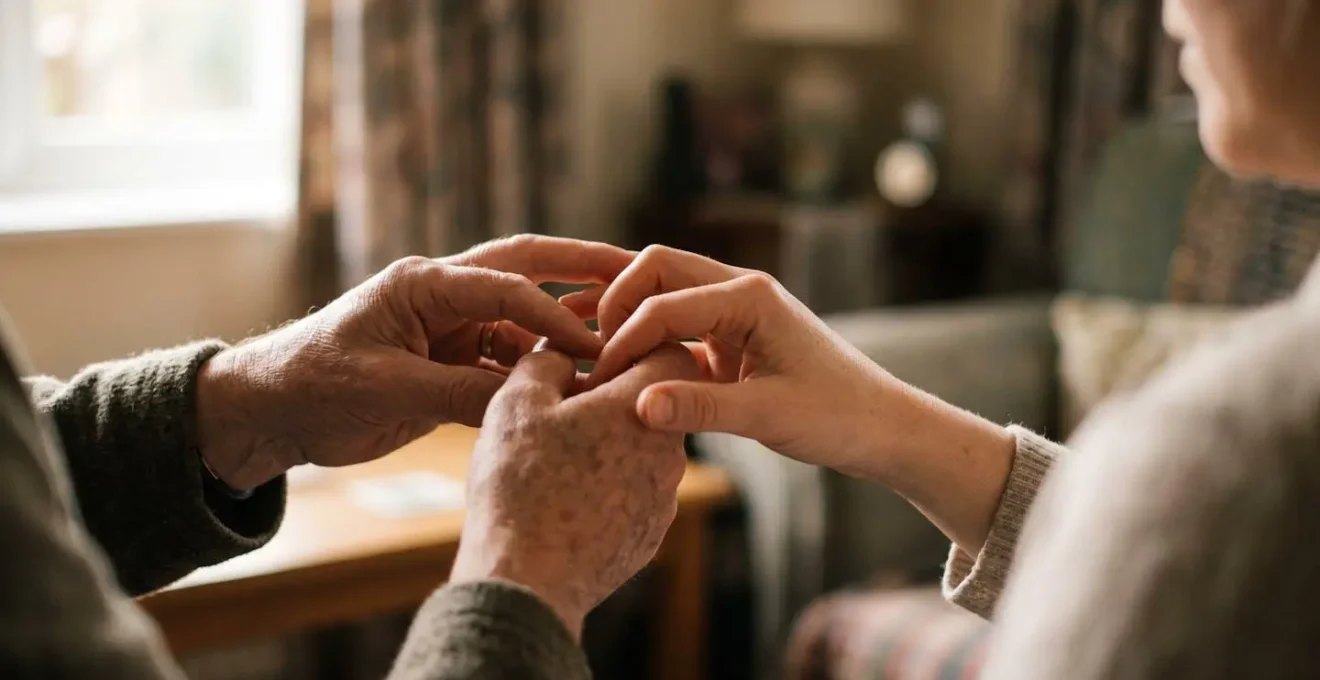 Close-up of hands coordinating delivery timing on a smartphone with a subtle notification interface.