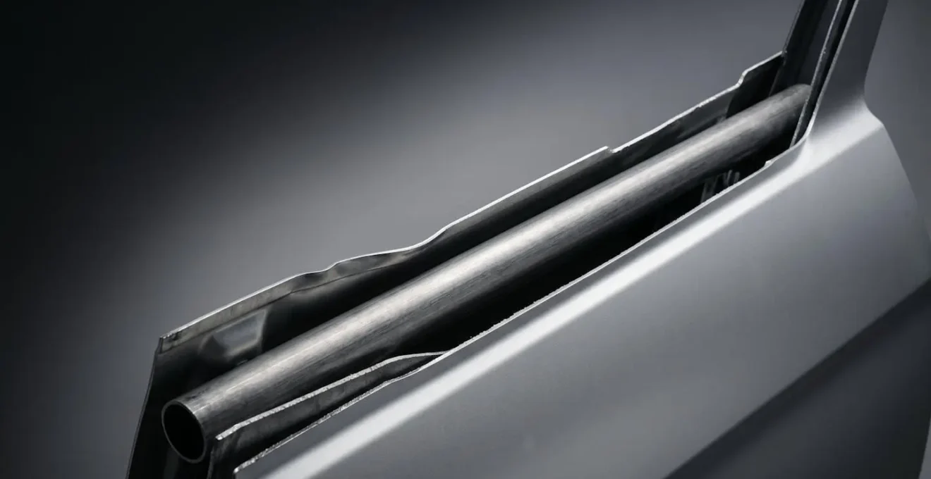 Cross-section view revealing concealed ultra-high-strength steel beam inside modern car door