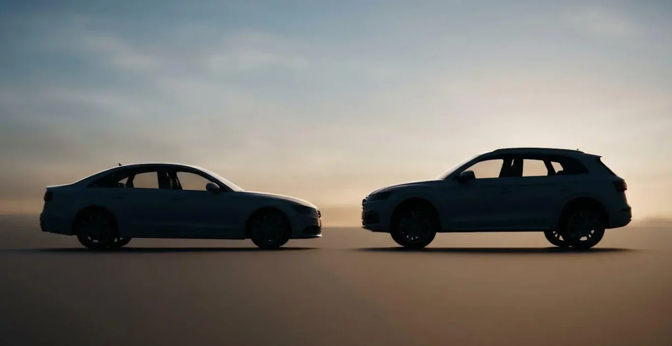 A conceptual diagram showing the higher center of gravity in an SUV profile compared to a lower sedan profile, illustrating rollover risk.