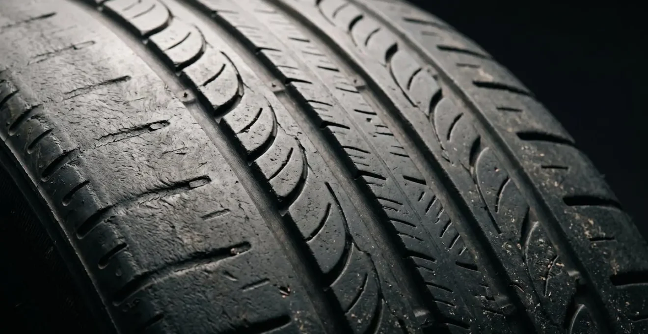 Detailed close-up of tire tread showing pronounced shoulder wear from chronic under-inflation